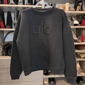 BLACK ALO RENOWN HEAVY WEIGHT EMBLEM CREW NECK PULLOVER, Sz Small